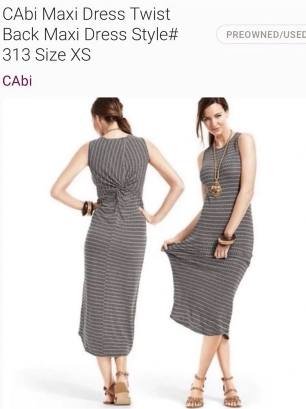 CAbi Gray Striped Sleeveless Asymmetrical Midi Dress size Medium EUC - Picture 2 of 10